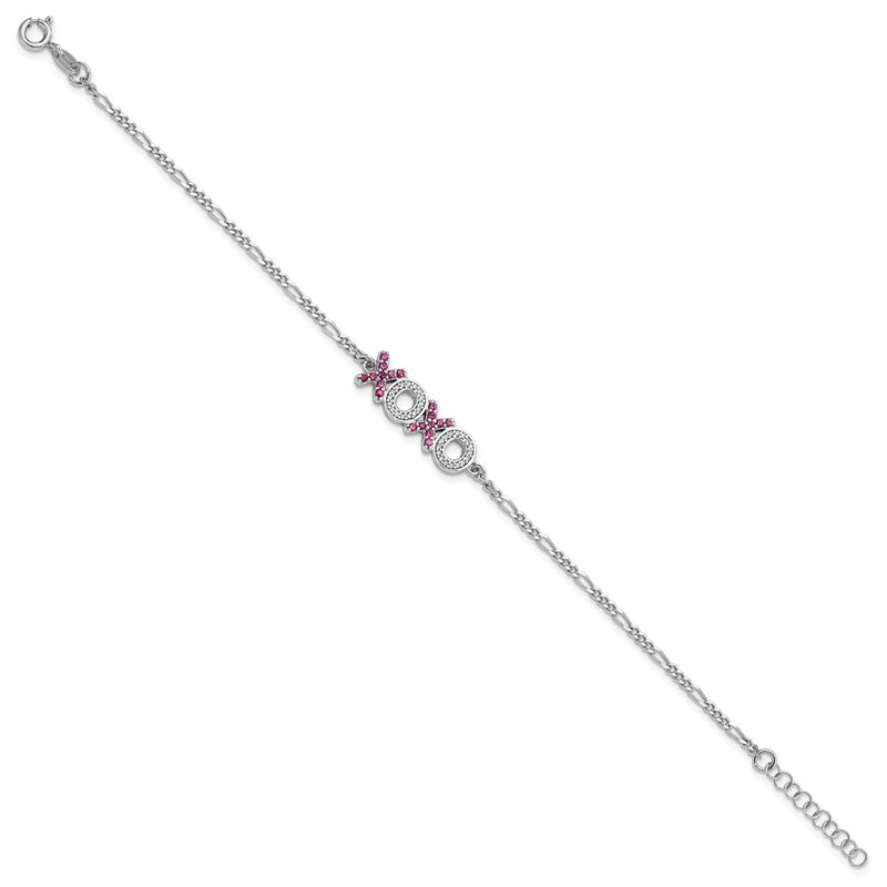 Sterling Silver Rhodium-Plated X and O CZ 7.25in w/1 in Ext Bracelet
