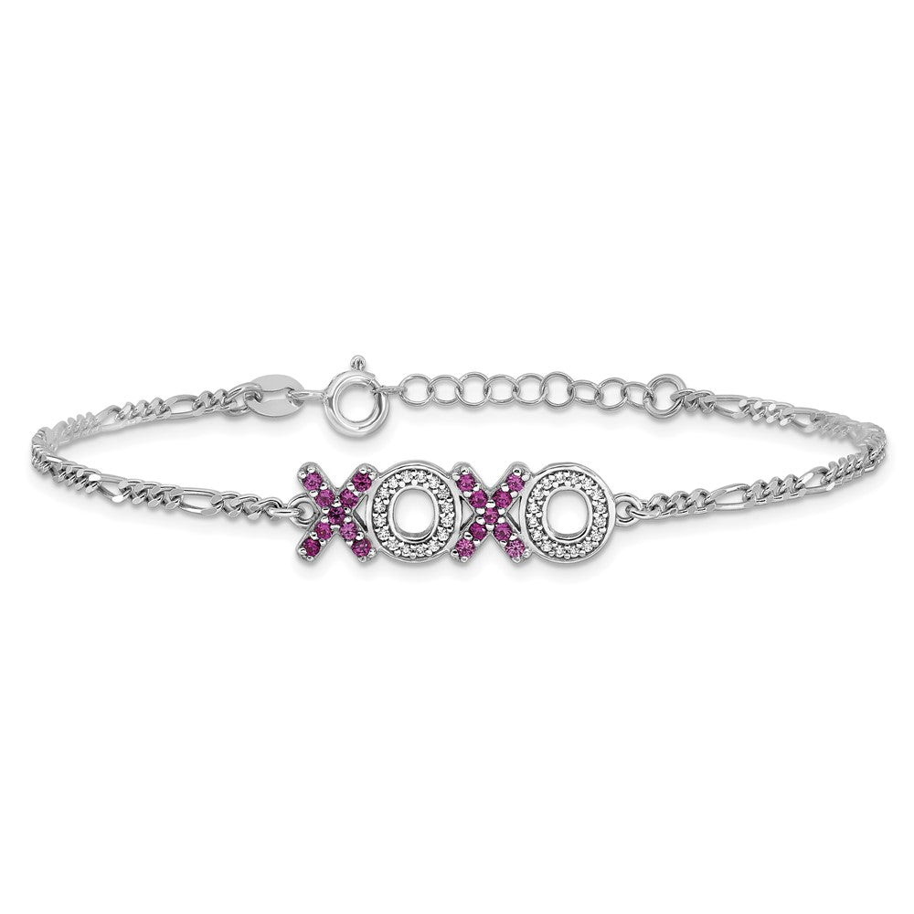 Sterling Silver Rhodium-Plated X and O CZ 7.25in w/1 in Ext Bracelet