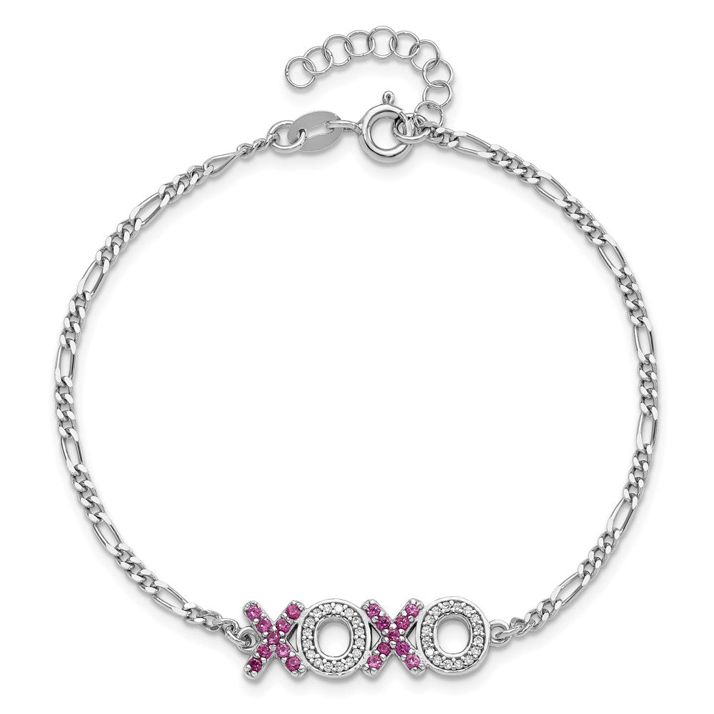 Sterling Silver Rhodium-Plated X and O CZ 7.25in w/1 in Ext Bracelet