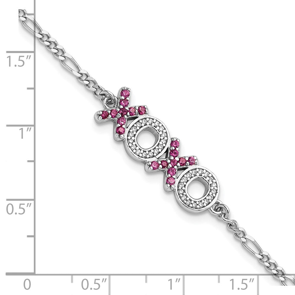 Sterling Silver Rhodium-Plated X and O CZ 7.25in w/1 in Ext Bracelet