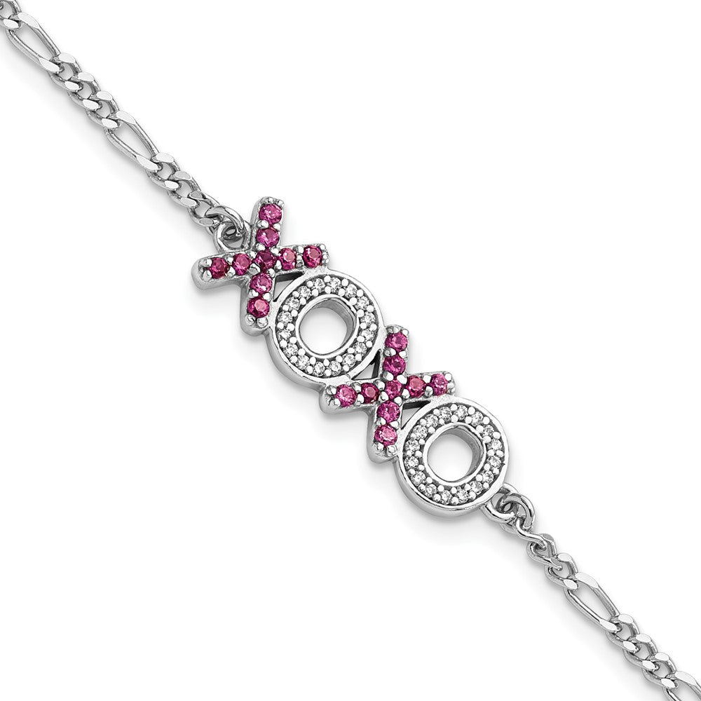 Sterling Silver Rhodium-Plated X and O CZ 7.25in w/1 in Ext Bracelet