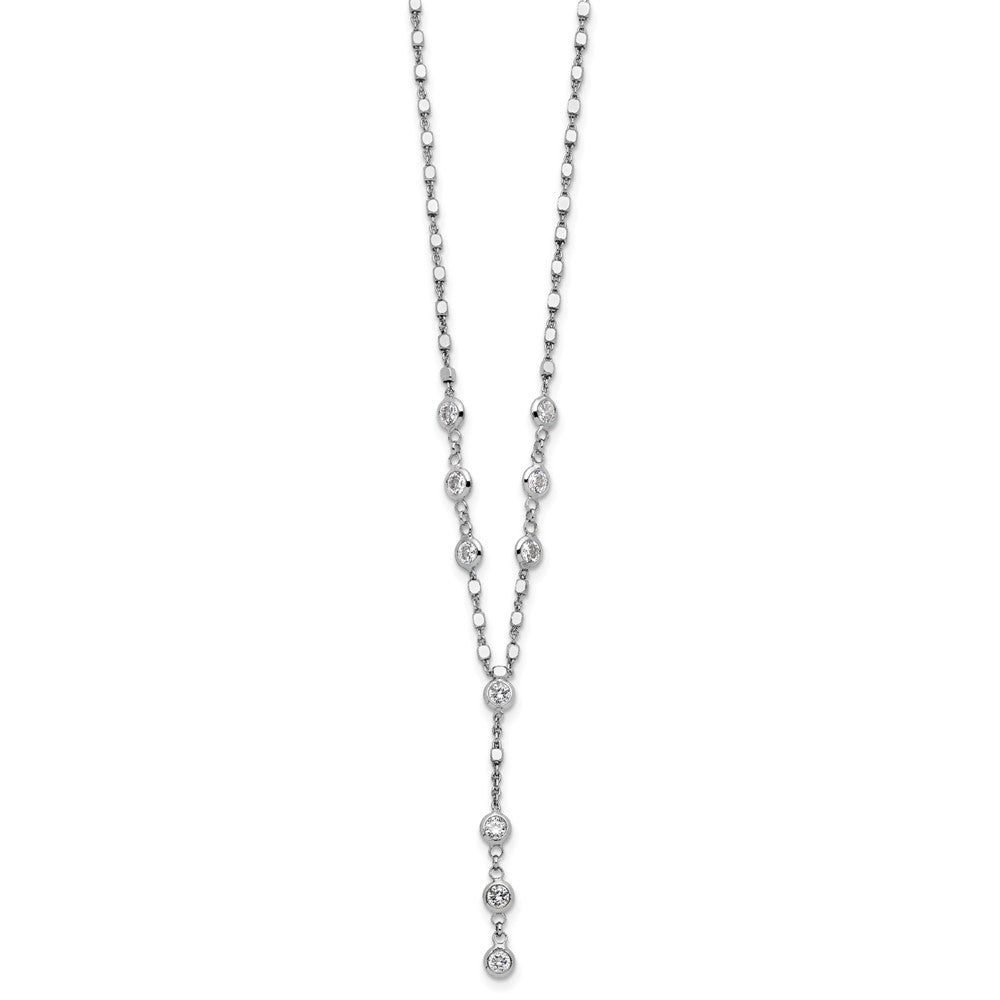 Sterling Silver Rhodium-Plated CZ Drop Dangle 18in w/2in Ext. Necklace