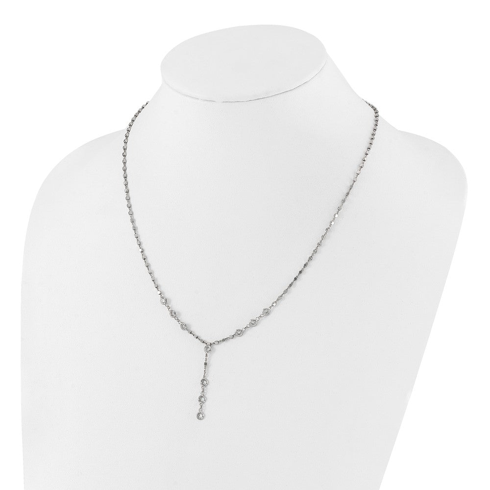 Sterling Silver Rhodium-Plated CZ Drop Dangle 18in w/2in Ext. Necklace