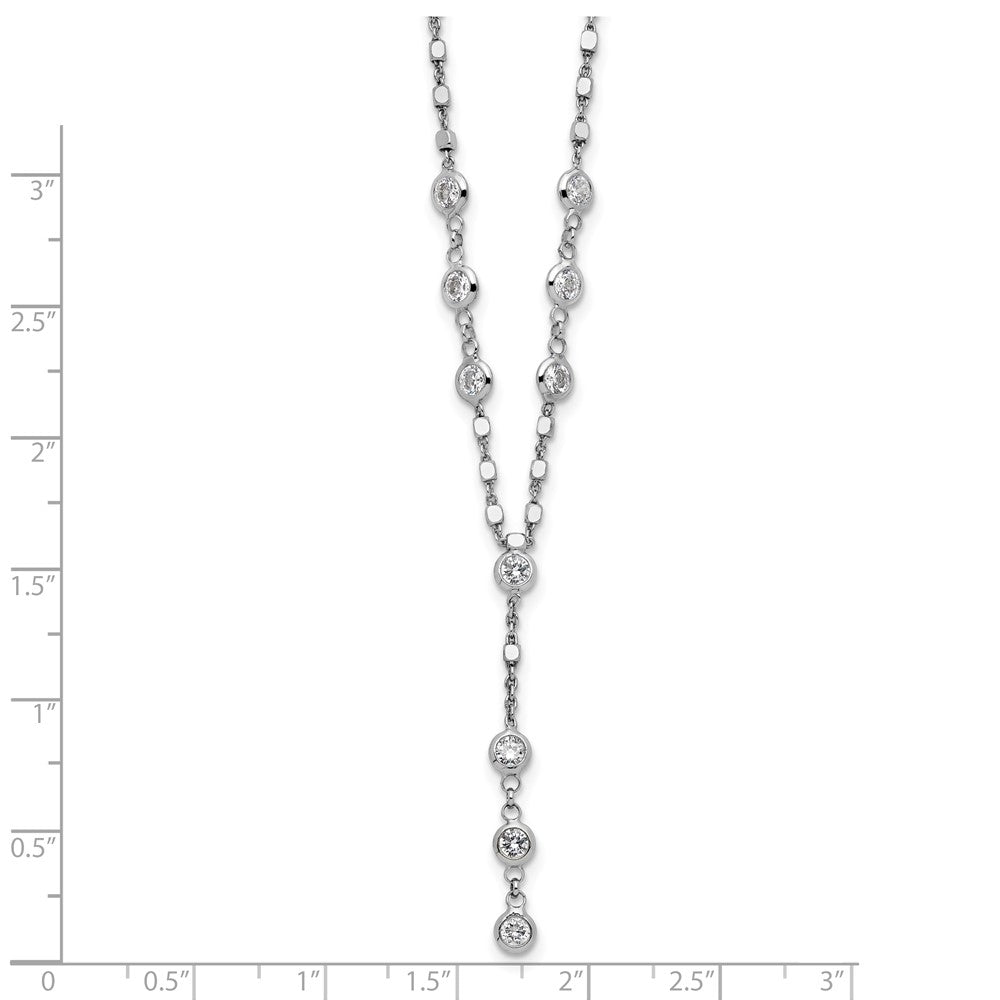 Sterling Silver Rhodium-Plated CZ Drop Dangle 18in w/2in Ext. Necklace