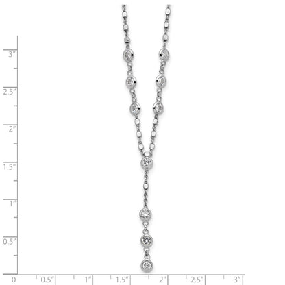 Sterling Silver Rhodium-Plated CZ Drop Dangle 18in w/2in Ext. Necklace