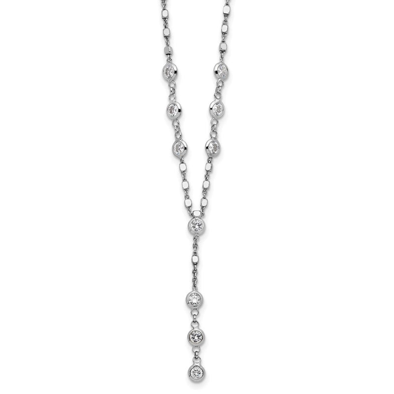 Sterling Silver Rhodium-Plated CZ Drop Dangle 18in w/2in Ext. Necklace