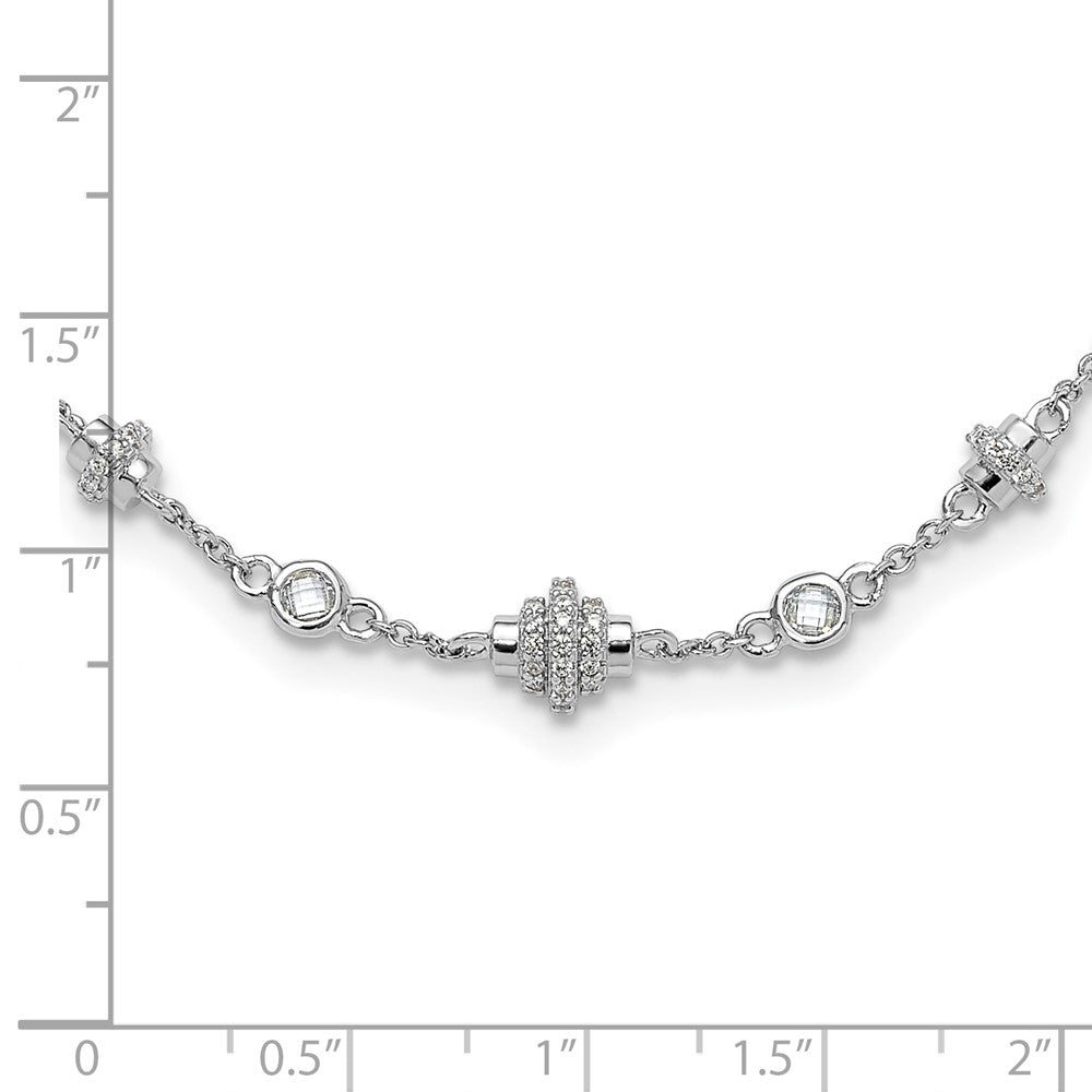 Sterling Silver Rhodium-Plated Fancy 16in w/2in Ext CZ Necklace