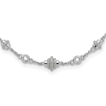 Sterling Silver Rhodium-Plated Fancy 16in w/2in Ext CZ Necklace