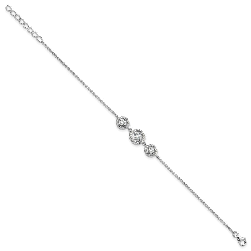 Fire Sterling Silver Rhodium Plated Fancy CZ 7in w/1in Ext Bracelet