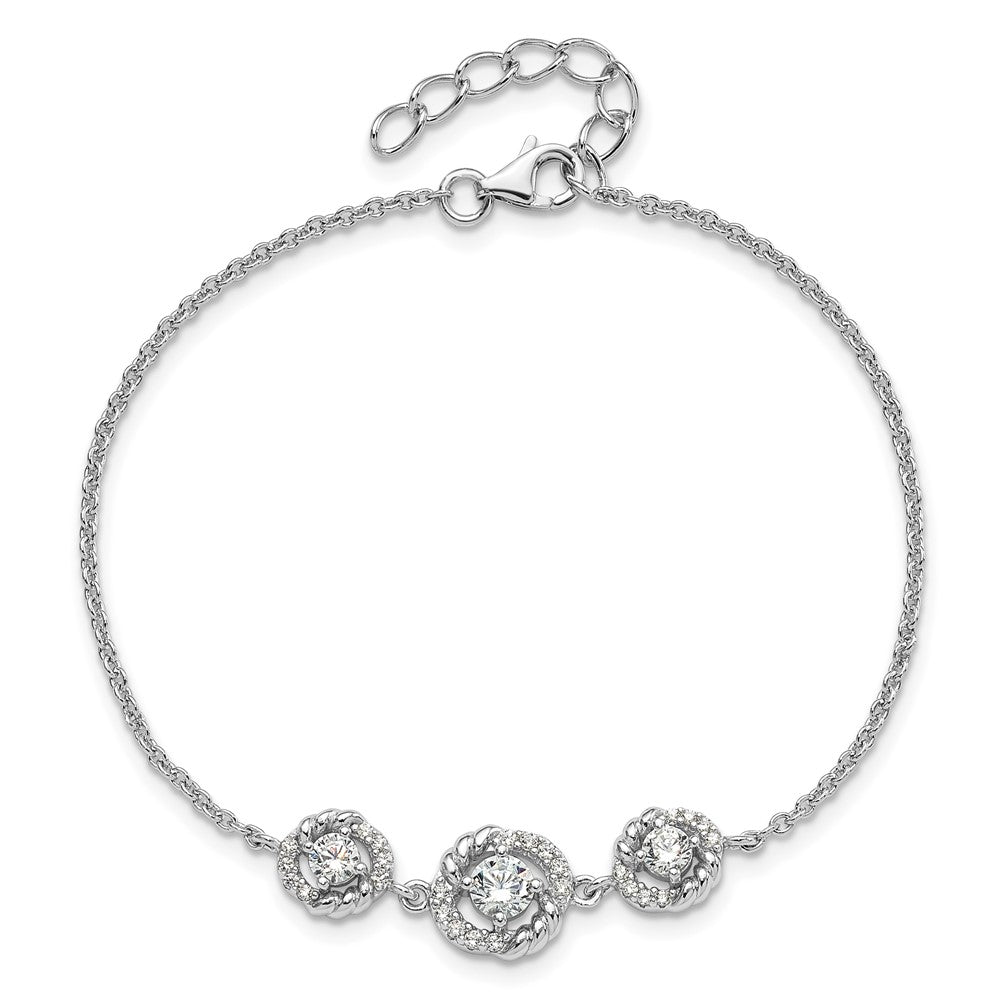Fire Sterling Silver Rhodium Plated Fancy CZ 7in w/1in Ext Bracelet