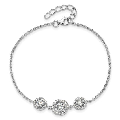 Fire Sterling Silver Rhodium Plated Fancy CZ 7in w/1in Ext Bracelet