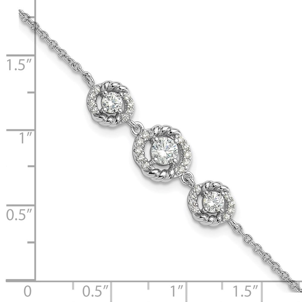 Fire Sterling Silver Rhodium Plated Fancy CZ 7in w/1in Ext Bracelet