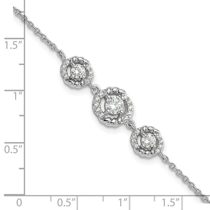 Fire Sterling Silver Rhodium Plated Fancy CZ 7in w/1in Ext Bracelet