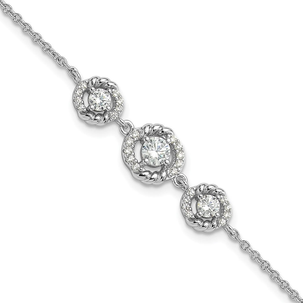 Fire Sterling Silver Rhodium Plated Fancy CZ 7in w/1in Ext Bracelet