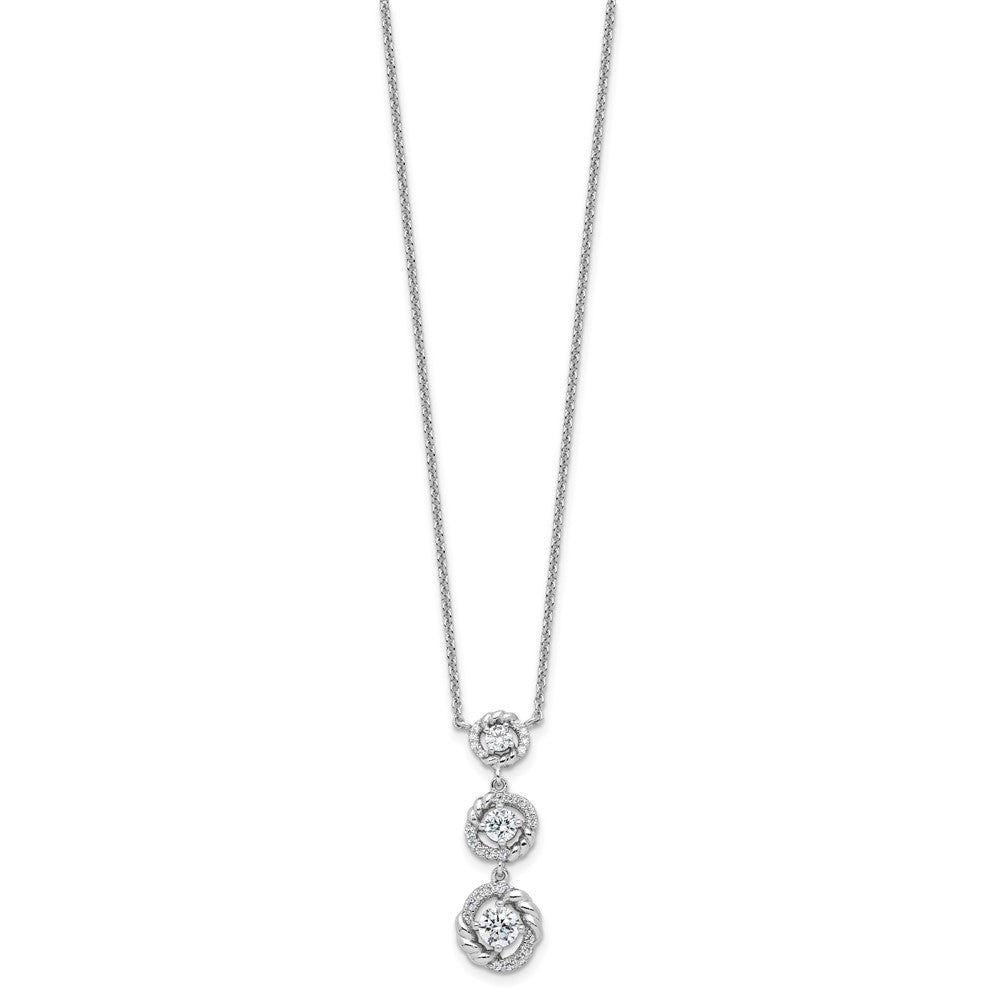 Fire Sterling Silver Rhodium Plated Fancy 16in w/2in Ext CZ Dangle Neckla