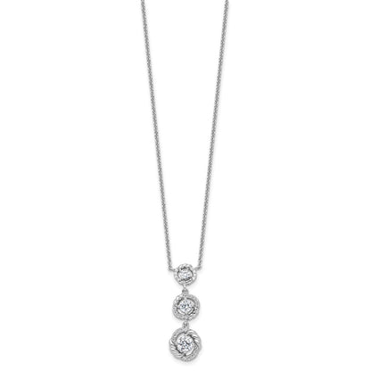 Fire Sterling Silver Rhodium Plated Fancy 16in w/2in Ext CZ Dangle Neckla