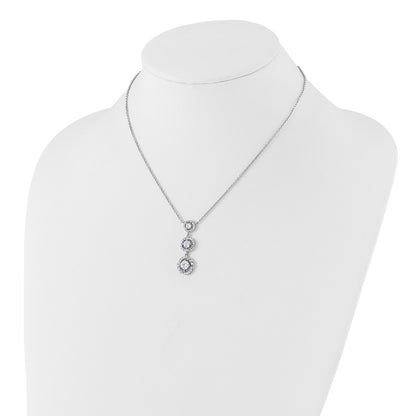 Fire Sterling Silver Rhodium Plated Fancy 16in w/2in Ext CZ Dangle Neckla