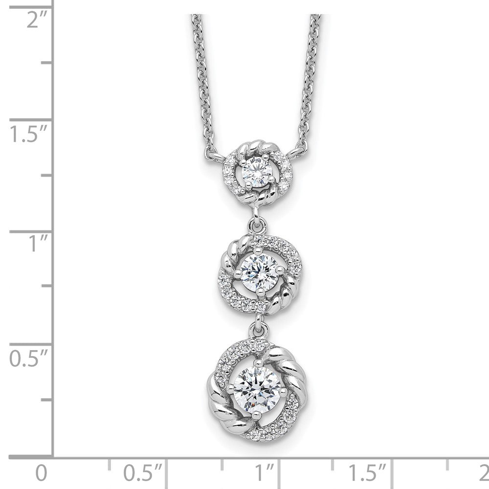 Fire Sterling Silver Rhodium Plated Fancy 16in w/2in Ext CZ Dangle Neckla