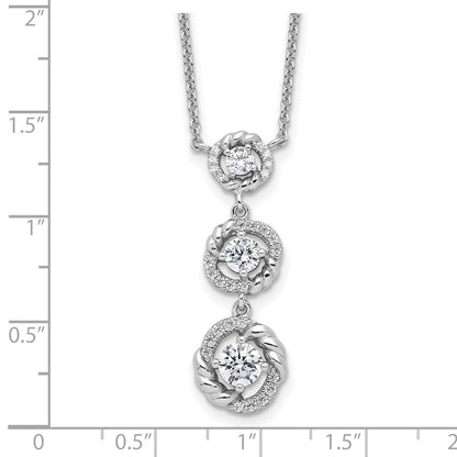 Fire Sterling Silver Rhodium Plated Fancy 16in w/2in Ext CZ Dangle Neckla