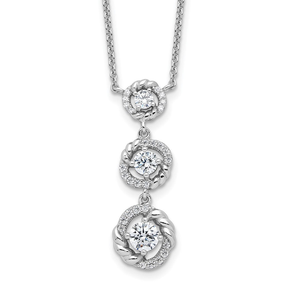 Fire Sterling Silver Rhodium Plated Fancy 16in w/2in Ext CZ Dangle Neckla