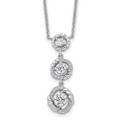 Fire Sterling Silver Rhodium Plated Fancy 16in w/2in Ext CZ Dangle Neckla