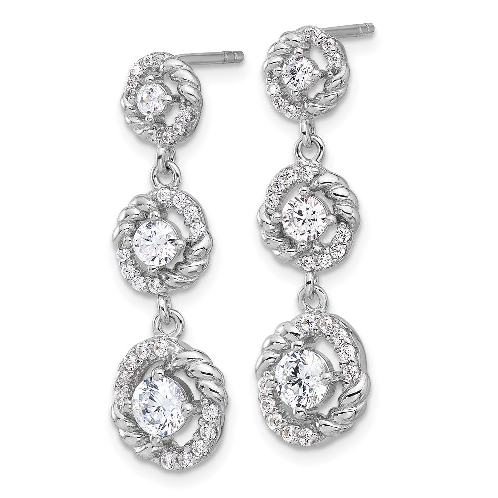 Fire Sterling Silver Rhodium Plated CZ Dangle Post Earrings