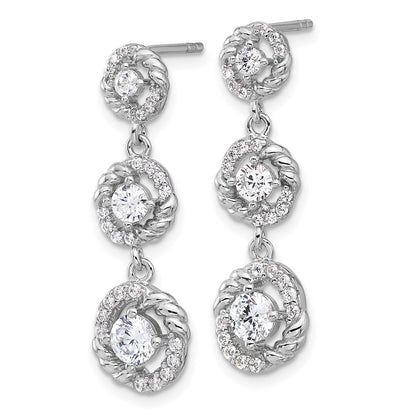 Fire Sterling Silver Rhodium Plated CZ Dangle Post Earrings