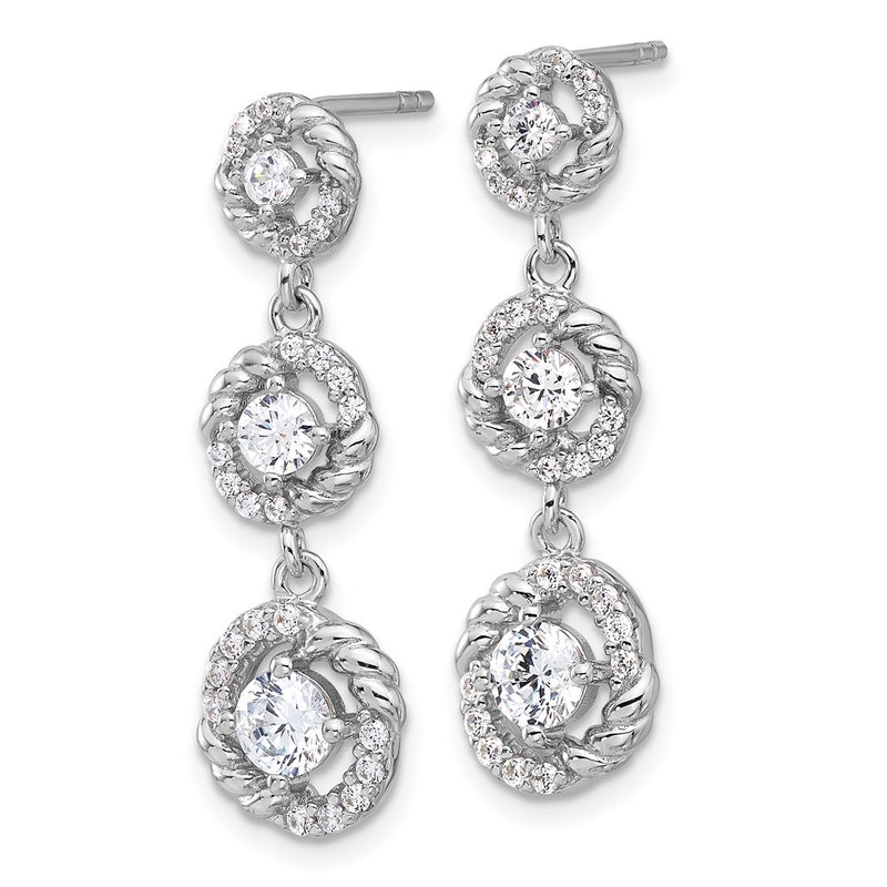 Fire Sterling Silver Rhodium Plated CZ Dangle Post Earrings