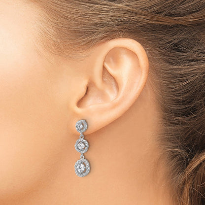 Fire Sterling Silver Rhodium Plated CZ Dangle Post Earrings
