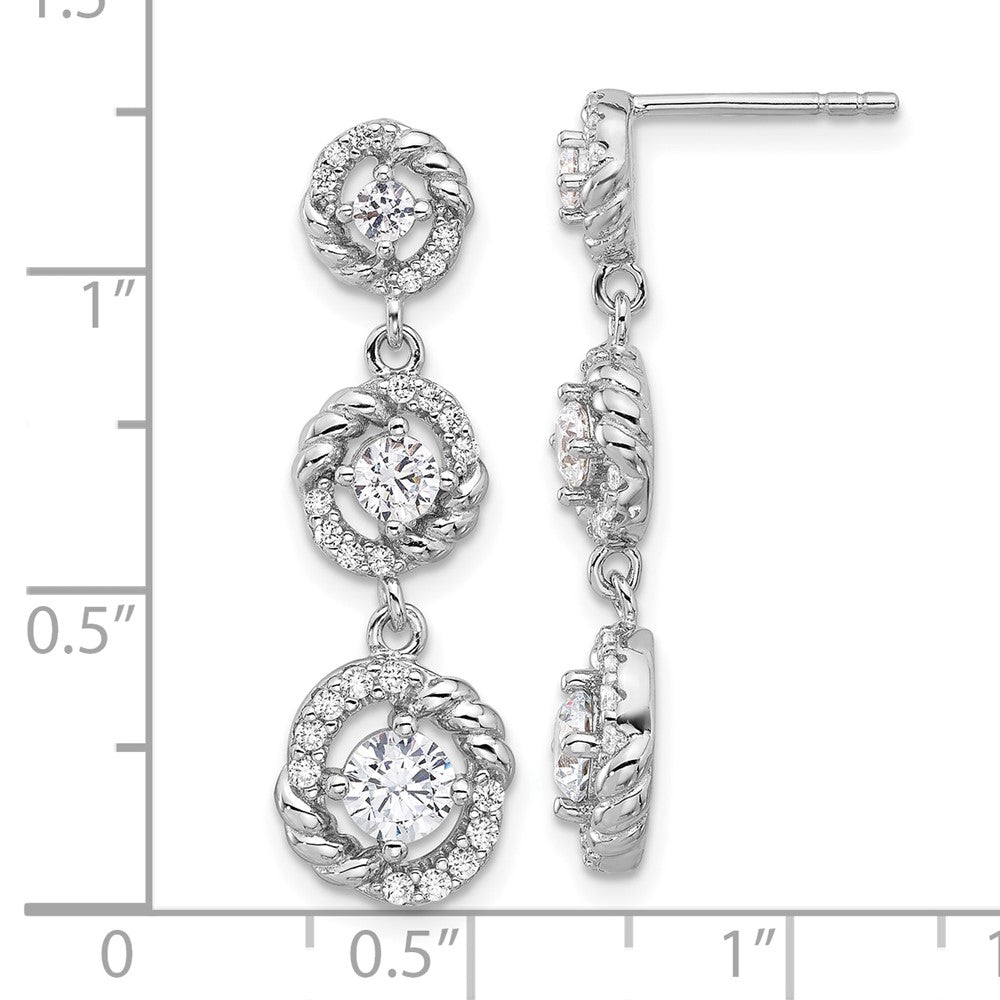 Fire Sterling Silver Rhodium Plated CZ Dangle Post Earrings