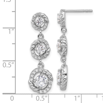 Fire Sterling Silver Rhodium Plated CZ Dangle Post Earrings