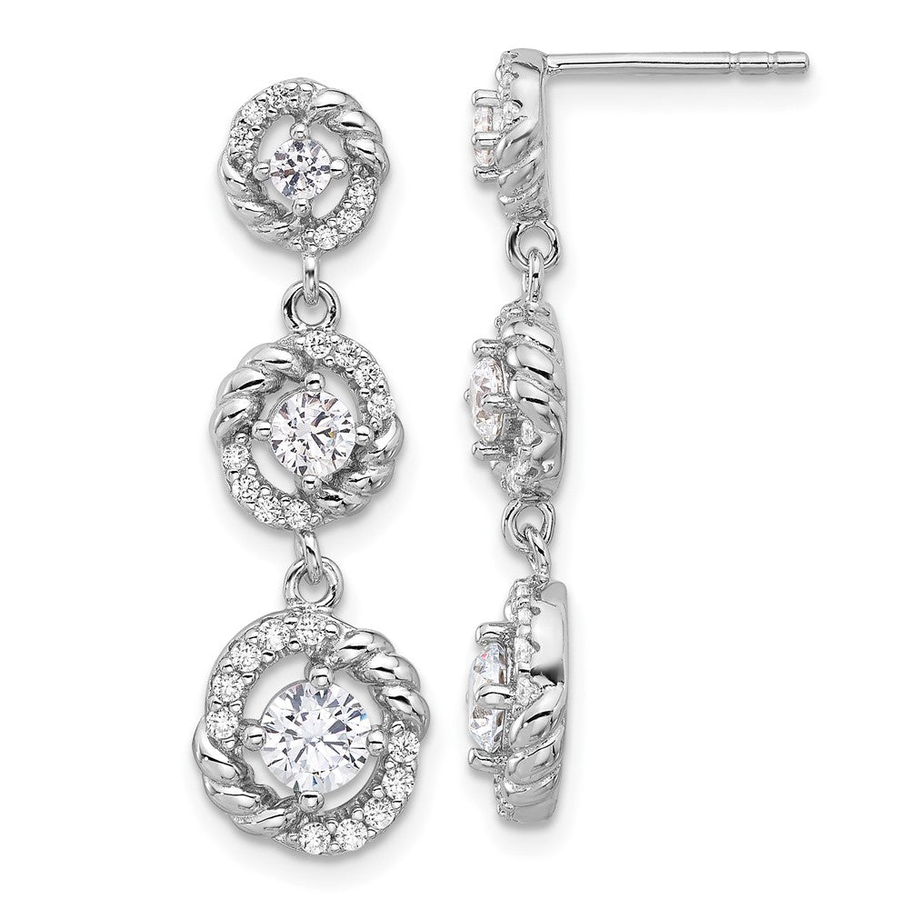 Fire Sterling Silver Rhodium Plated CZ Dangle Post Earrings