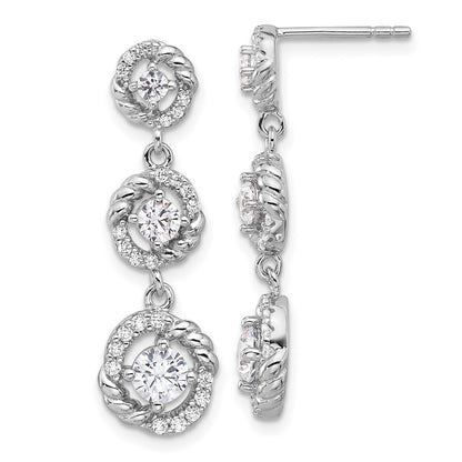 Fire Sterling Silver Rhodium Plated CZ Dangle Post Earrings