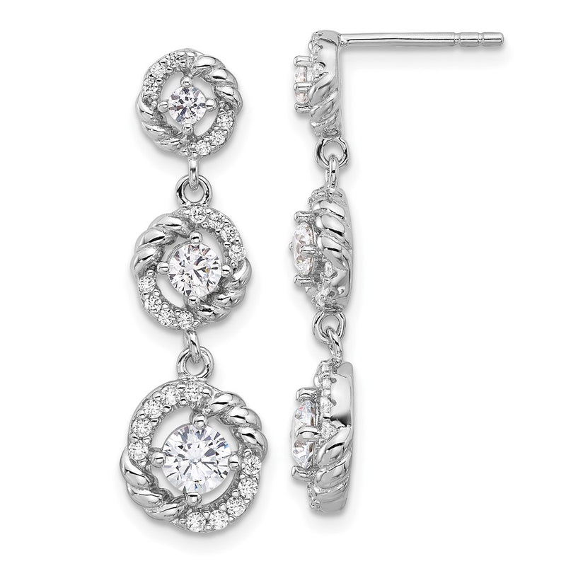 Fire Sterling Silver Rhodium Plated CZ Dangle Post Earrings