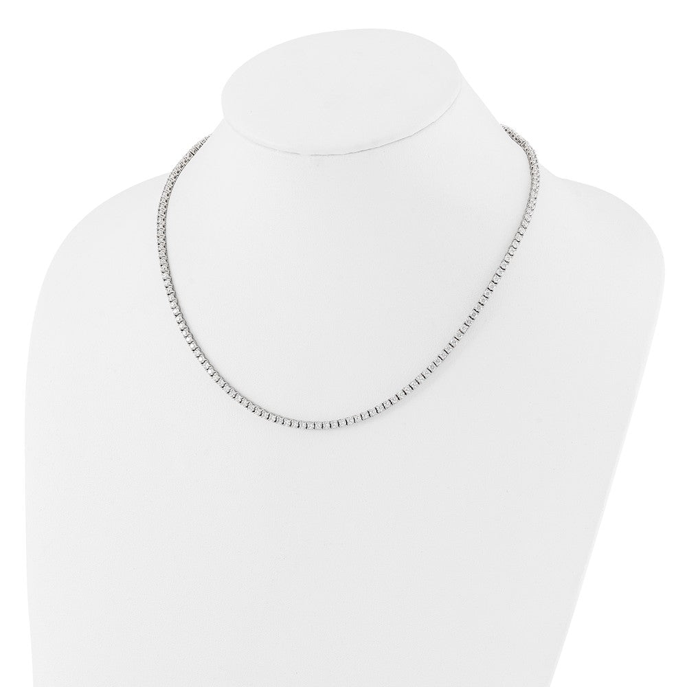 Sterling Silver Rhodium-Plated Polished CZ Tennis Necklace