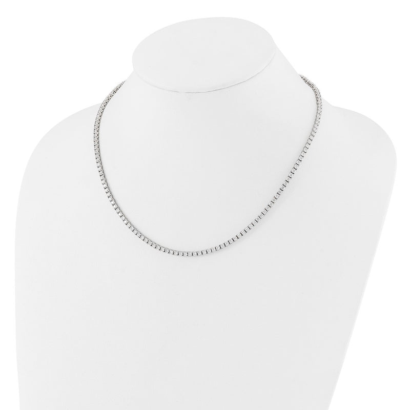 Sterling Silver Rhodium-Plated Polished CZ Tennis Necklace