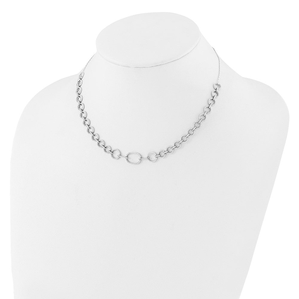 Sterling Silver Rhodium-Plated CZ Circle Open Link 16in w/2in Ext Necklace
