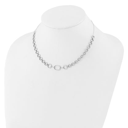 Sterling Silver Rhodium-Plated CZ Circle Open Link 16in w/2in Ext Necklace