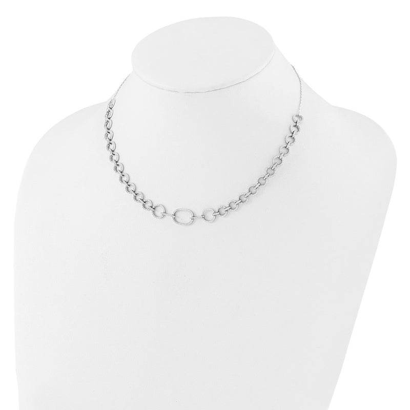 Sterling Silver Rhodium-Plated CZ Circle Open Link 16in w/2in Ext Necklace