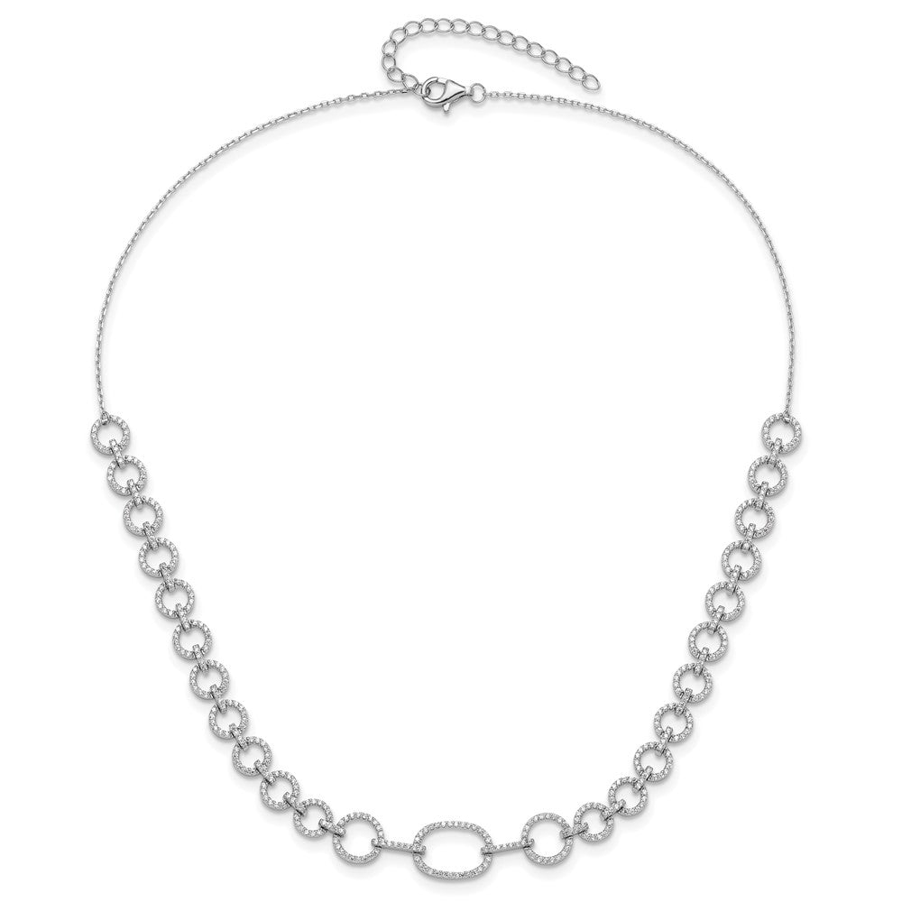 Sterling Silver Rhodium-Plated CZ Circle Open Link 16in w/2in Ext Necklace