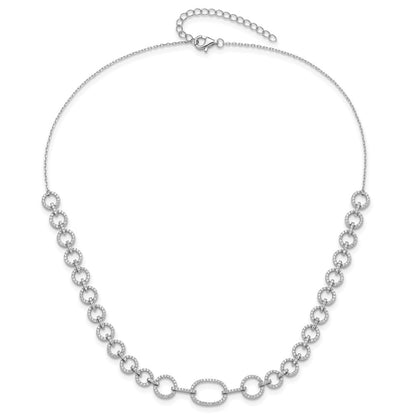 Sterling Silver Rhodium-Plated CZ Circle Open Link 16in w/2in Ext Necklace