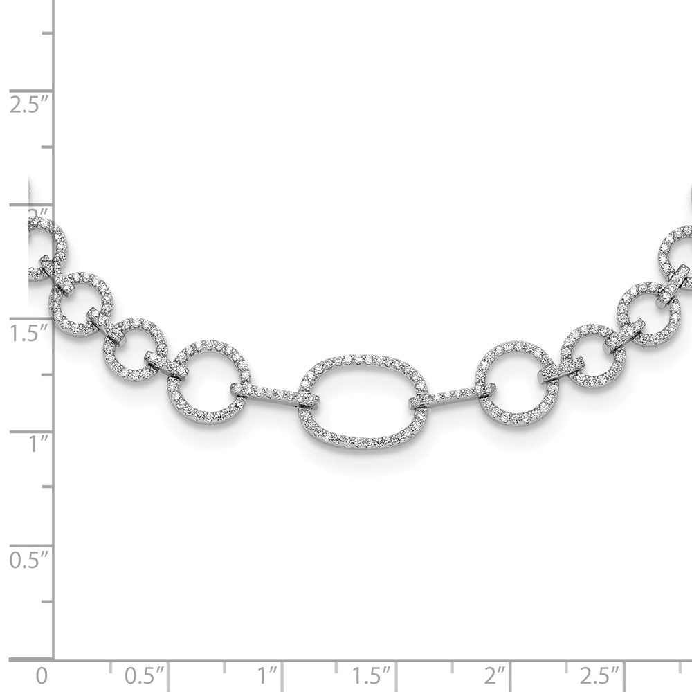 Sterling Silver Rhodium-Plated CZ Circle Open Link 16in w/2in Ext Necklace