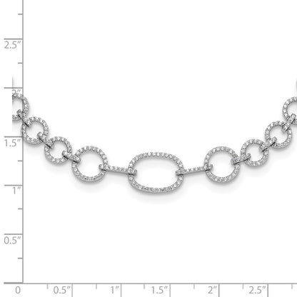 Sterling Silver Rhodium-Plated CZ Circle Open Link 16in w/2in Ext Necklace