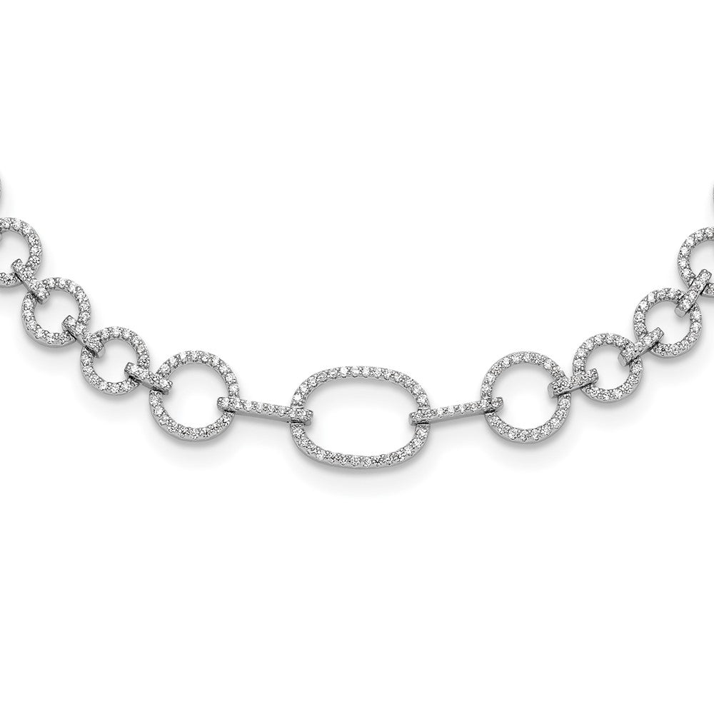 Sterling Silver Rhodium-Plated CZ Circle Open Link 16in w/2in Ext Necklace