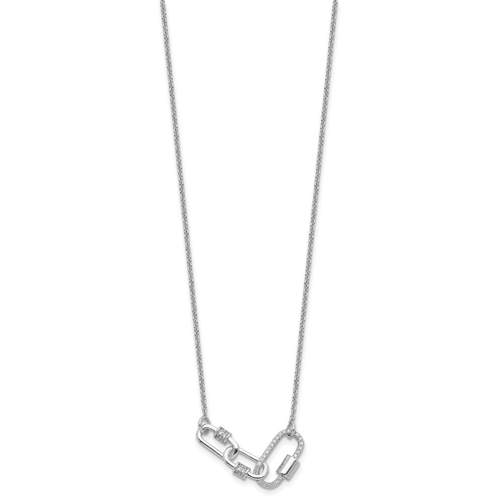 Sterling Silver Rhodium-Plated Fancy Link CZ 16in w/1in Ext Necklace