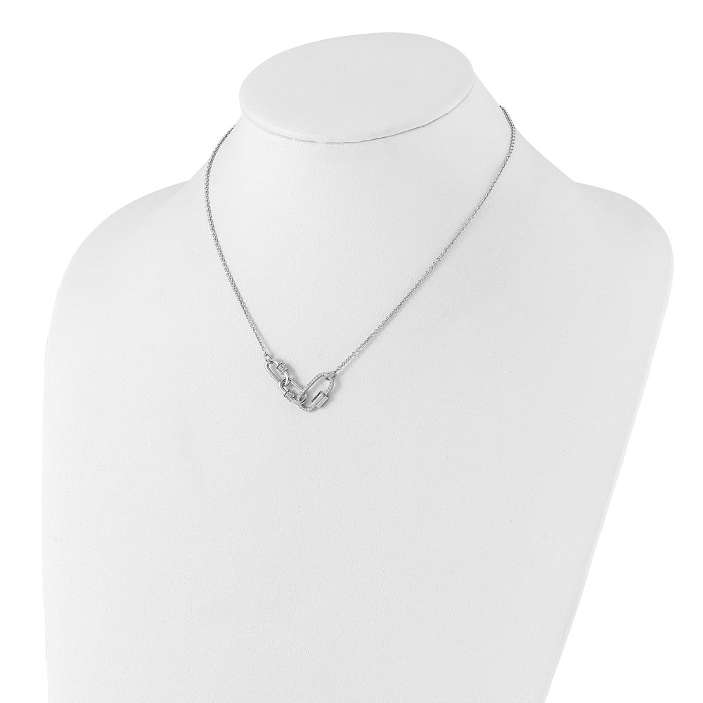 Sterling Silver Rhodium-Plated Fancy Link CZ 16in w/1in Ext Necklace