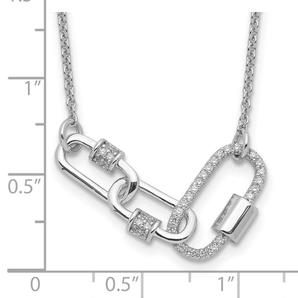 Sterling Silver Rhodium-Plated Fancy Link CZ 16in w/1in Ext Necklace