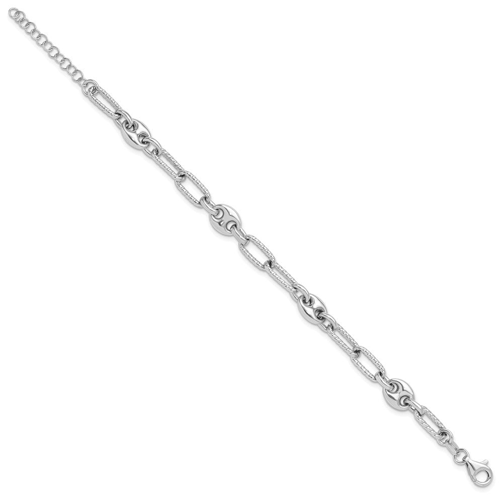 Sterling Silver Rhodium-Plated 7 w/1in Ext Fancy Link Bracelet