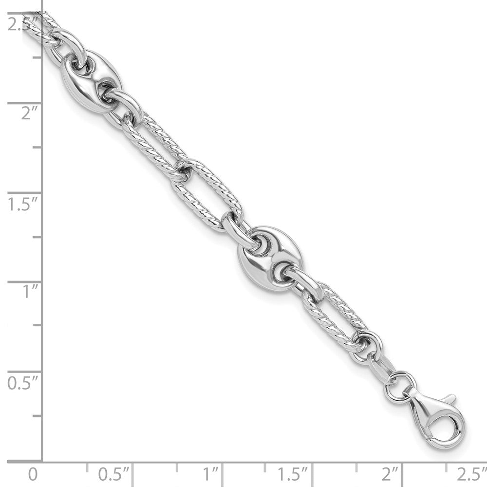 Sterling Silver Rhodium-Plated 7 w/1in Ext Fancy Link Bracelet