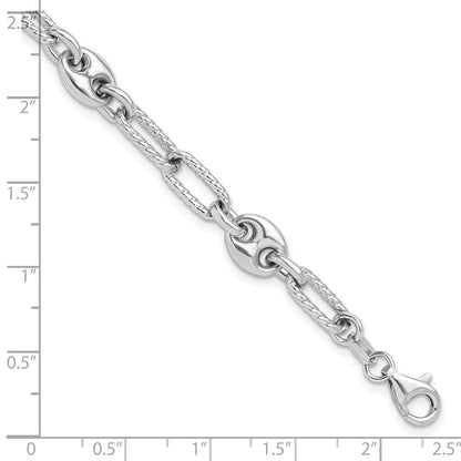 Sterling Silver Rhodium-Plated 7 w/1in Ext Fancy Link Bracelet